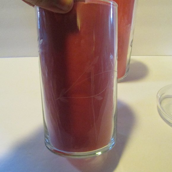 set vtg clear glass etched tall apothecary jars ball shaped lids grandmacore - Picture 5 of 13